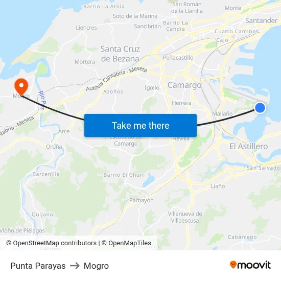 Punta Parayas to Mogro map
