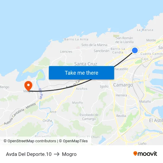 Avda Del Deporte.10 to Mogro map