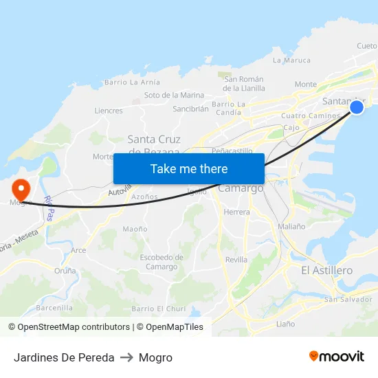 Jardines De Pereda to Mogro map