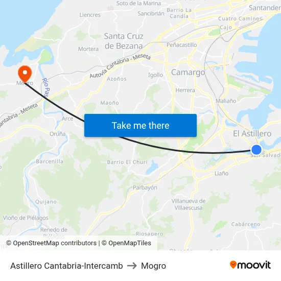 Astillero Cantabria-Intercamb to Mogro map