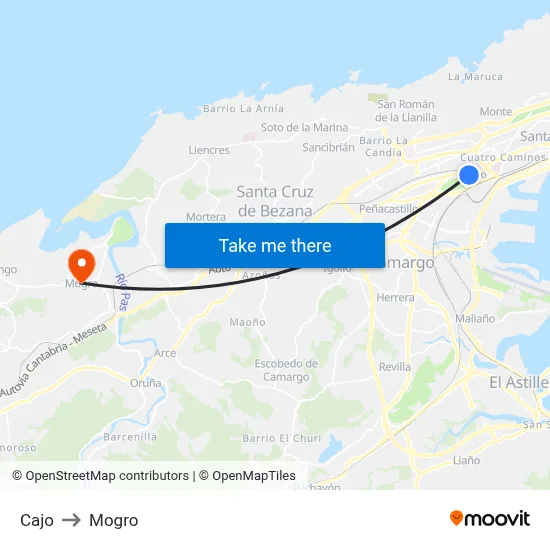 Cajo to Mogro map