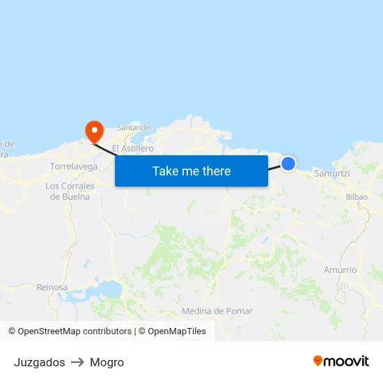Juzgados to Mogro map