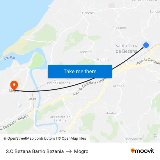 S.C.Bezana Barrio Bezania to Mogro map