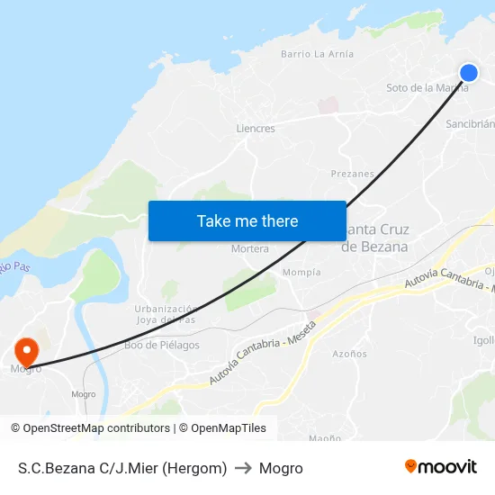 S.C.Bezana C/J.Mier (Hergom) to Mogro map