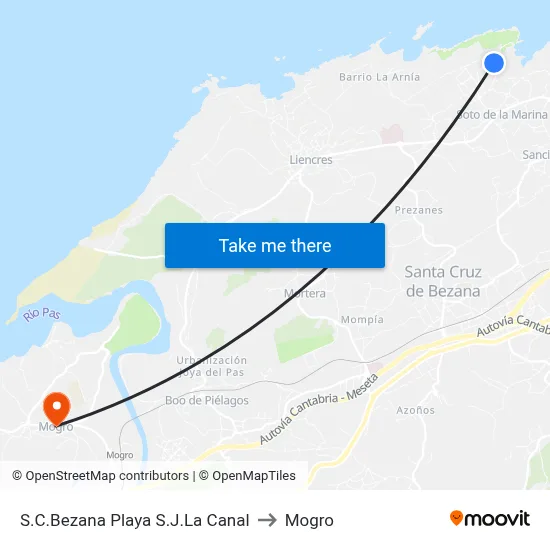 S.C.Bezana Playa S.J.La Canal to Mogro map