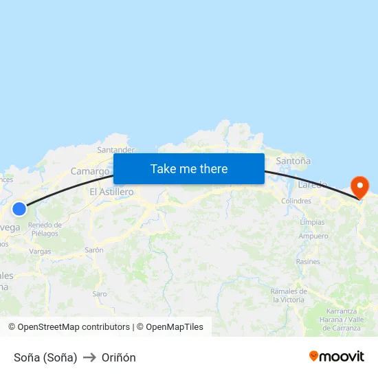 Soña (Soña) to Oriñón map