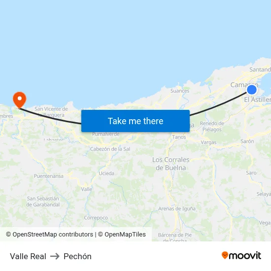 Valle Real to Pechón map