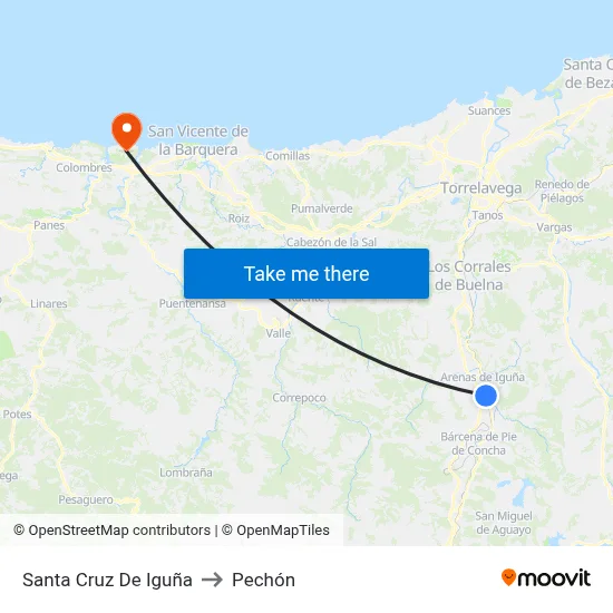 Santa Cruz De Iguña to Pechón map