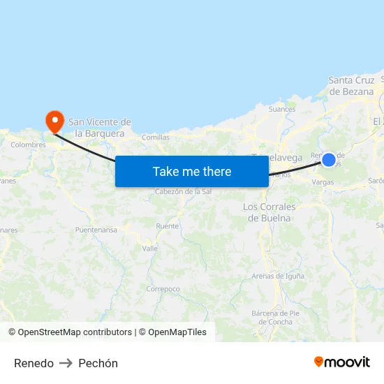 Renedo to Pechón map