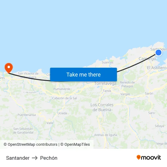 Santander to Pechón map