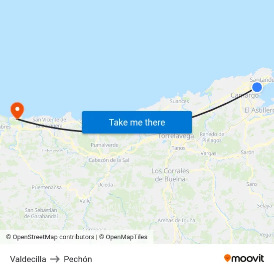 Valdecilla to Pechón map