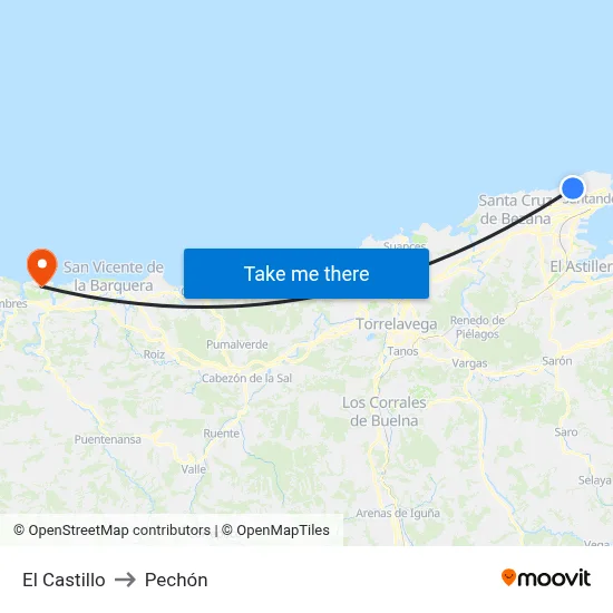 El Castillo to Pechón map