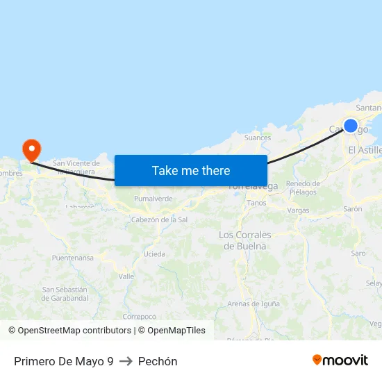 Primero De Mayo 9 to Pechón map