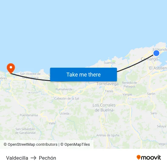 Valdecilla to Pechón map