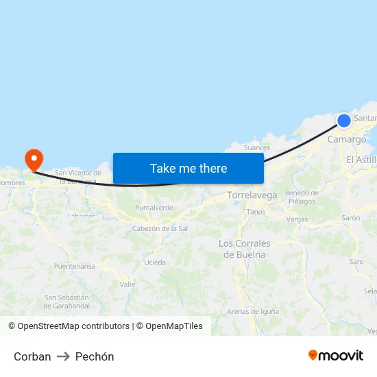 Corban to Pechón map