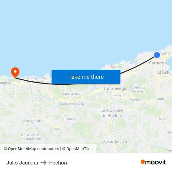 Julio Jaurena to Pechón map