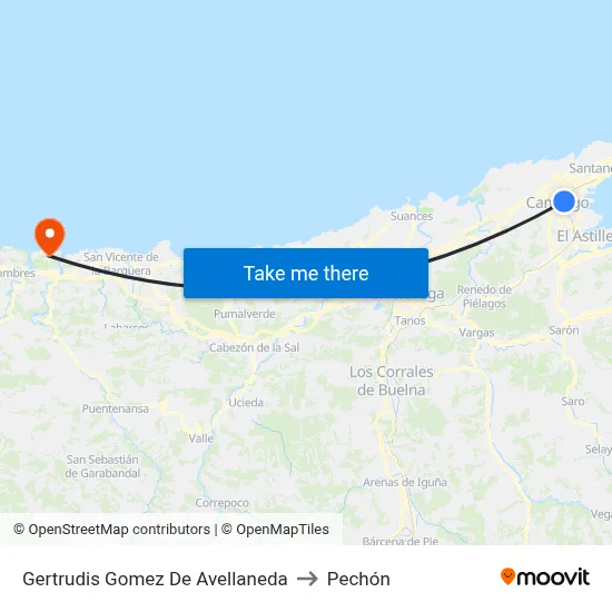 Gertrudis Gomez De Avellaneda to Pechón map