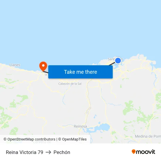 Reina Victoria 79 to Pechón map