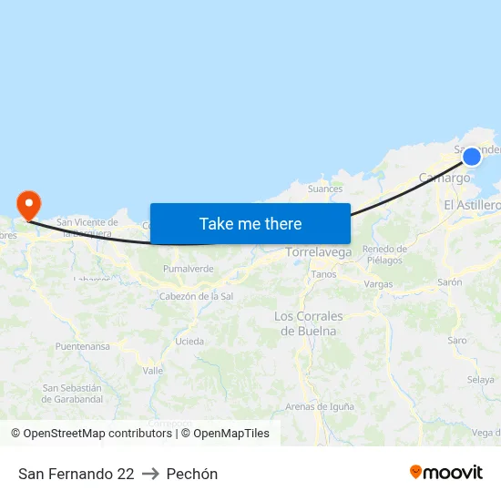 San Fernando 22 to Pechón map