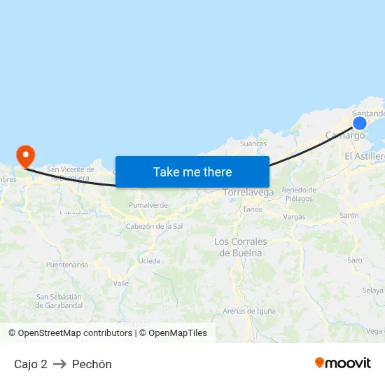 Cajo 2 to Pechón map