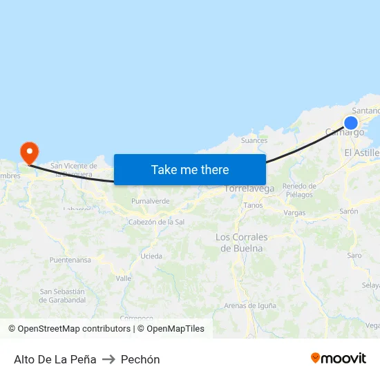 Alto De La Peña to Pechón map