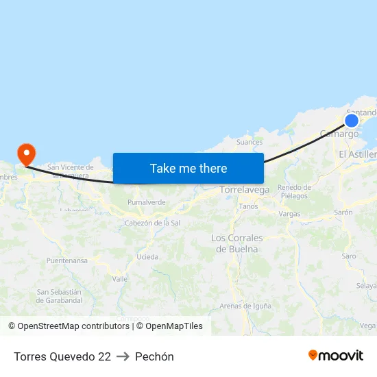 Torres Quevedo 22 to Pechón map