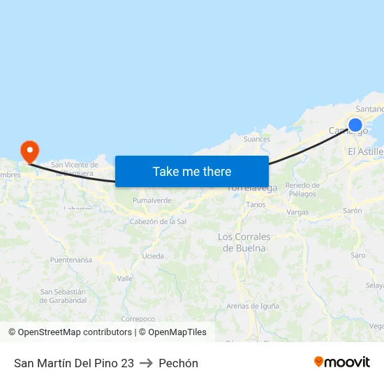 San Martín Del Pino 23 to Pechón map