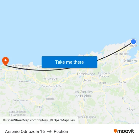 Arsenio Odriozola 16 to Pechón map