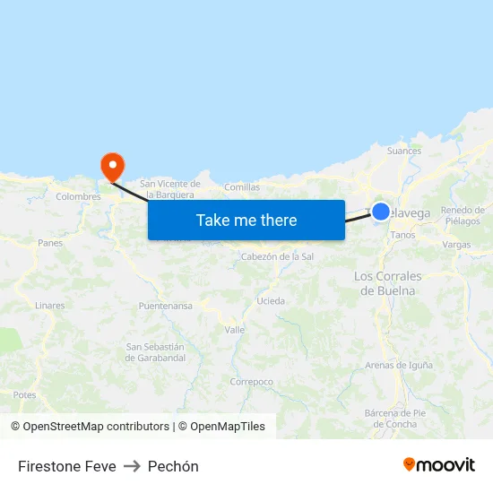 Firestone Feve to Pechón map