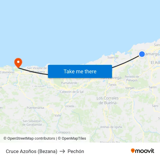 Cruce Azoños (Bezana) to Pechón map