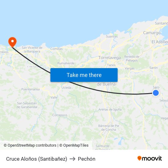 Cruce Aloños (Santibañez) to Pechón map
