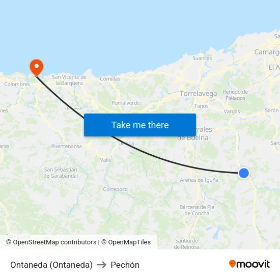 Ontaneda (Ontaneda) to Pechón map