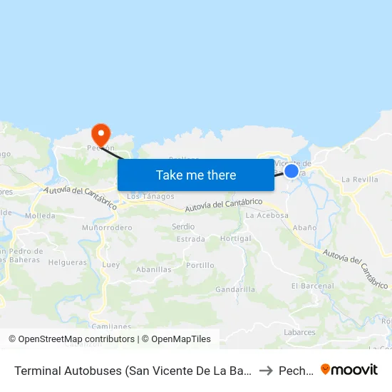 Terminal Autobuses (San Vicente De La Barquera) to Pechón map