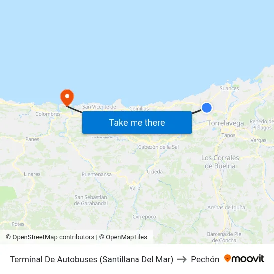 Terminal De Autobuses (Santillana Del Mar) to Pechón map