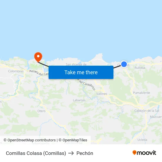 Comillas Colasa (Comillas) to Pechón map