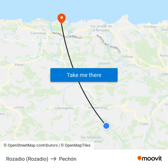 Rozadio (Rozadio) to Pechón map