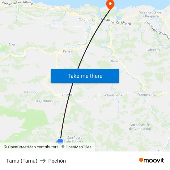 Tama (Tama) to Pechón map