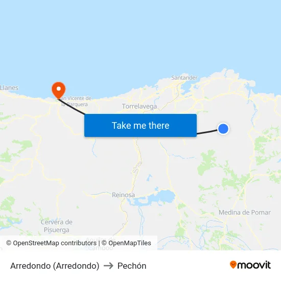 Arredondo (Arredondo) to Pechón map