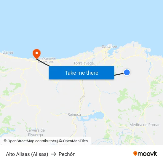 Alto Alisas (Alisas) to Pechón map