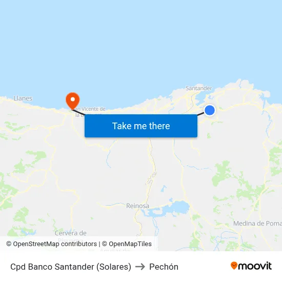 Cpd Banco Santander (Solares) to Pechón map