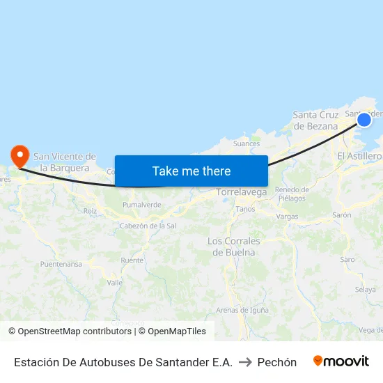 Estación De Autobuses De Santander E.A. to Pechón map