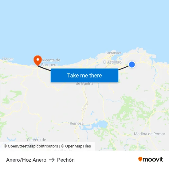 Anero/Hoz Anero to Pechón map