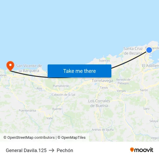 General Davila.125 to Pechón map