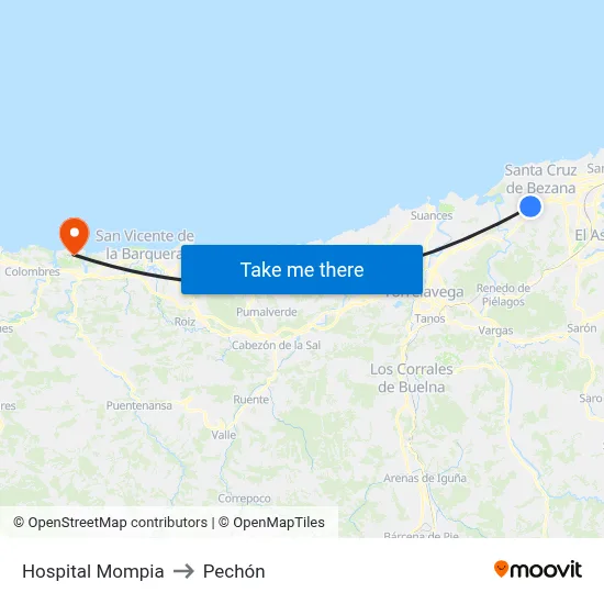 Hospital Mompia to Pechón map