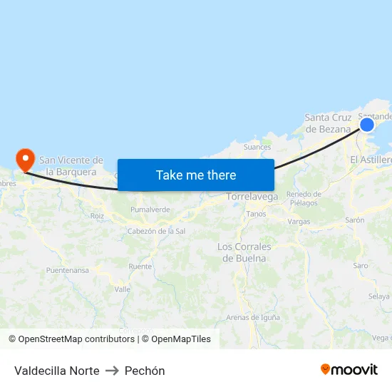 Valdecilla Norte to Pechón map
