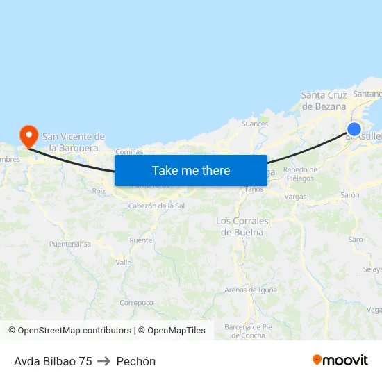 Avda Bilbao 75 to Pechón map