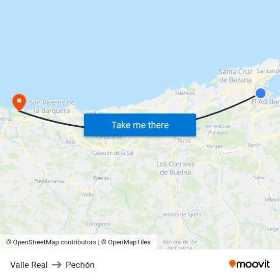 Valle Real to Pechón map
