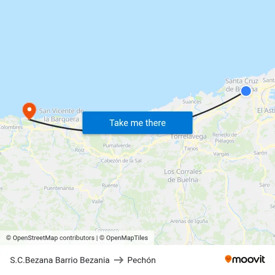 S.C.Bezana Barrio Bezania to Pechón map