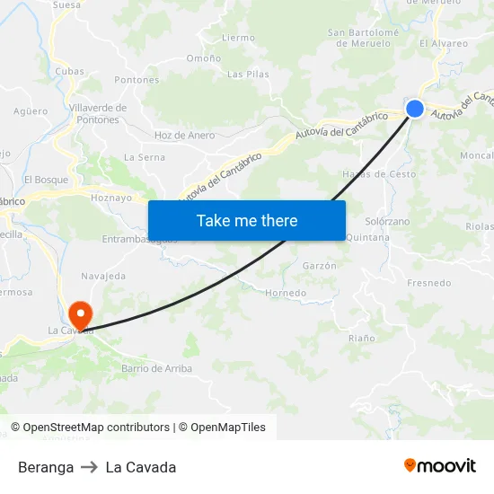 Beranga to La Cavada map
