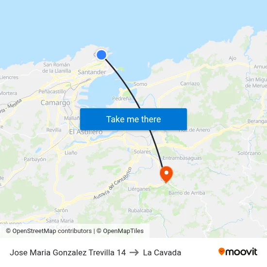 Jose Maria Gonzalez Trevilla 14 to La Cavada map